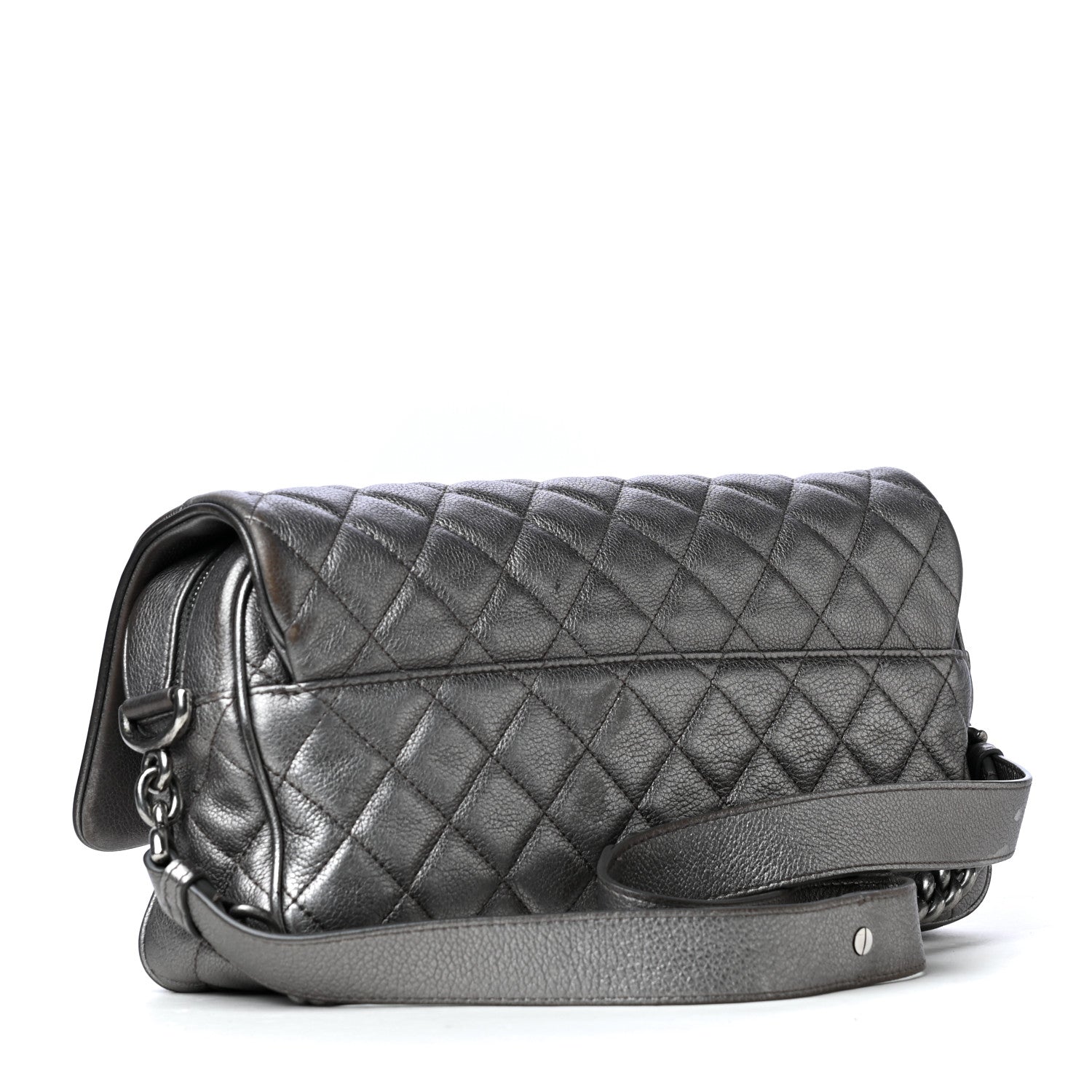 Chanel Metallic Calfskin Quilted Jumbo Chain Detail Flap Silver 4 of 14
