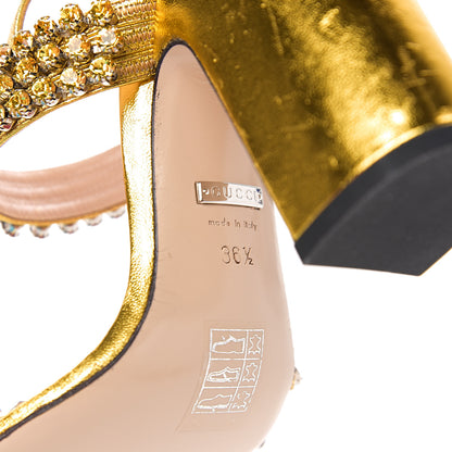 Gucci Nappa Silk Crystal Bertie High Heel Sandals 36.5 Gold 6 of 10