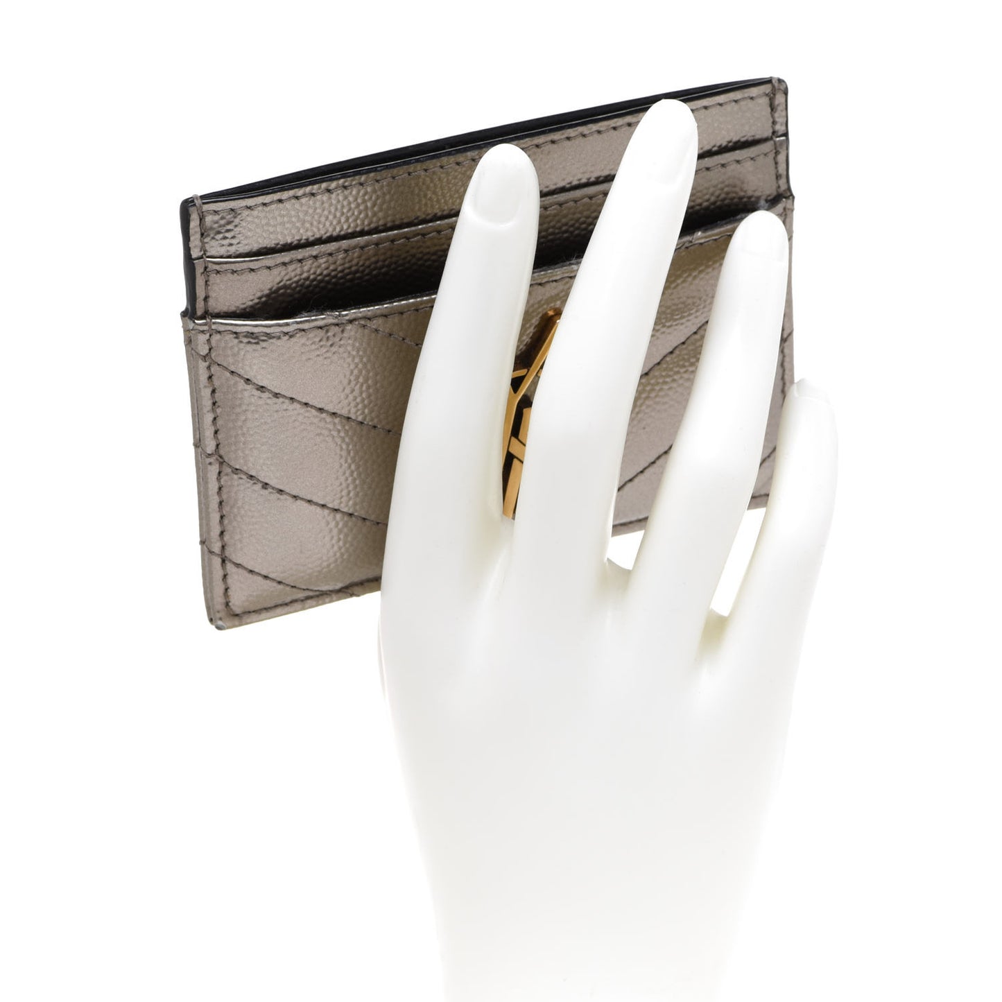 Metallic Grain De Poudre Matelasse Chevron Monogram Credit Card Case Pimbo