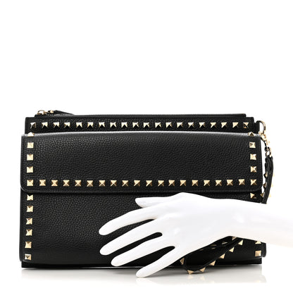 Valentino Garavani Pebbled Calfskin Large Rockstud Wristlet Clutch Black 2 of 7