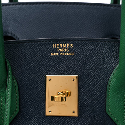 Hermes Courchevel Bi Color Birkin 35 Bleu Indigo Vert Clair 6 of 16