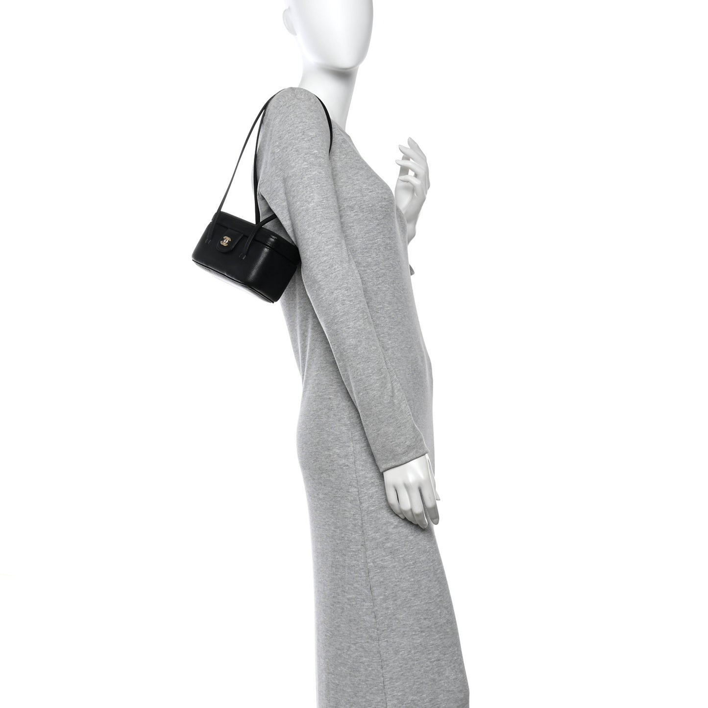 Shiny Caviar Preppy Coco Long Vanity With Strap Black