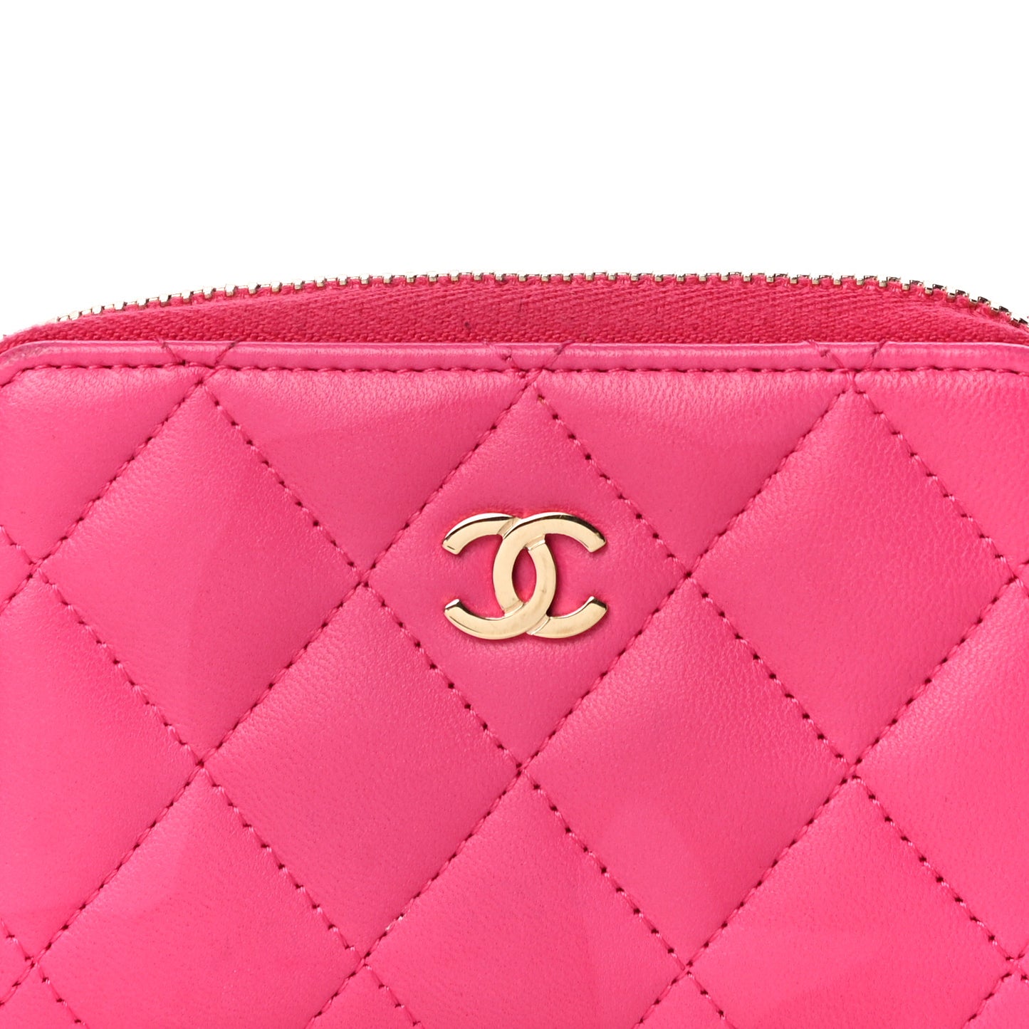 Lambskin Quilted Zip Around Coin Purse Wallet Fuchsia
