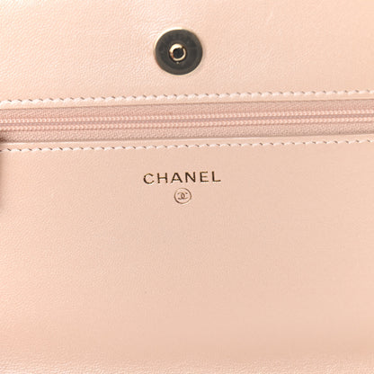 Chanel Iridescent Lambskin Quilted Pearl Wallet On Chain WOC Light Beige 6 of 13