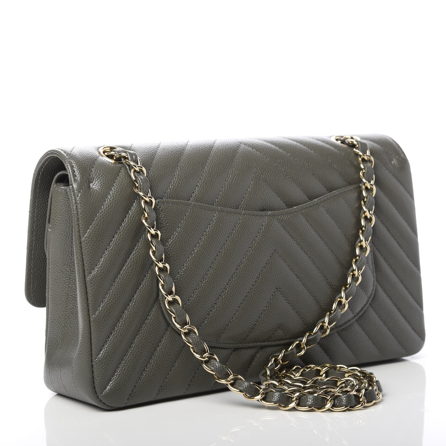 Chanel Caviar Chevron Quilted Medium Double Flap Dark Grey 3 of 11