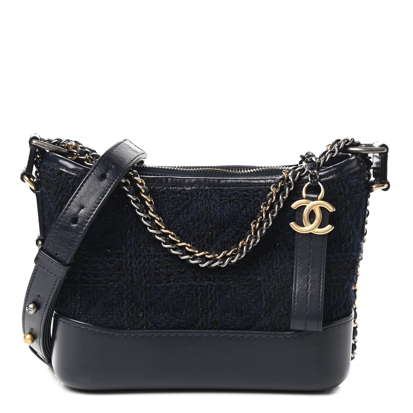 Tweed Calfskin Small Gabrielle Hobo Navy Blue
