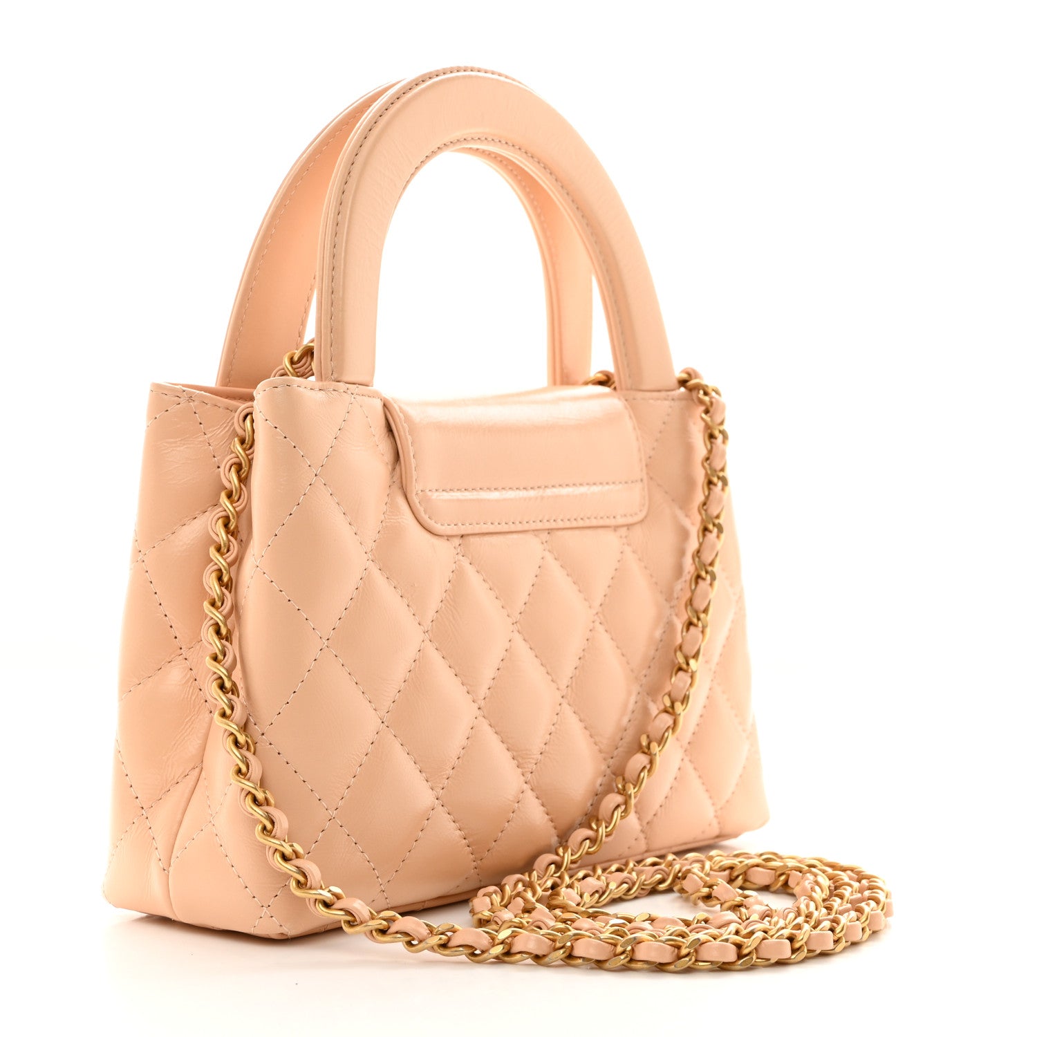 Chanel Shiny Aged Calfskin Quilted Nano Kelly Shopper Beige 2 of 10