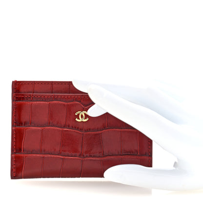 Chanel Calfskin Crocodile Embossed Crococo Card Holder Burgundy 2 of 8