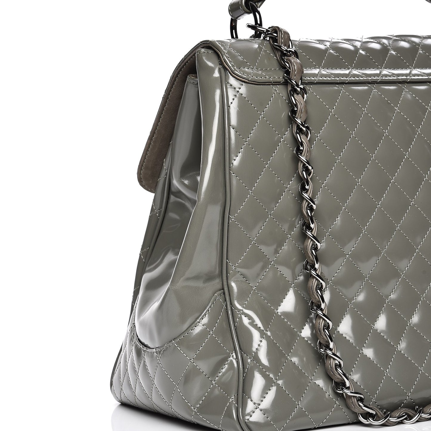 Glazed Calfskin Mademoiselle Lock Kelly Flap Bag Grey