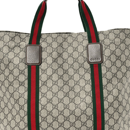 Gucci Tender GG Supreme Monogram Textured Dollar Calfskin Web Tote Beige Ebony New Acero 8 of 10