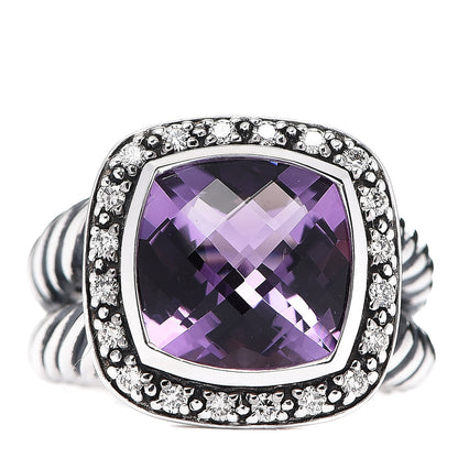 David Yurman Sterling Silver Diamond Amethyst 11mm Albion Ring 54 7 1 of 4