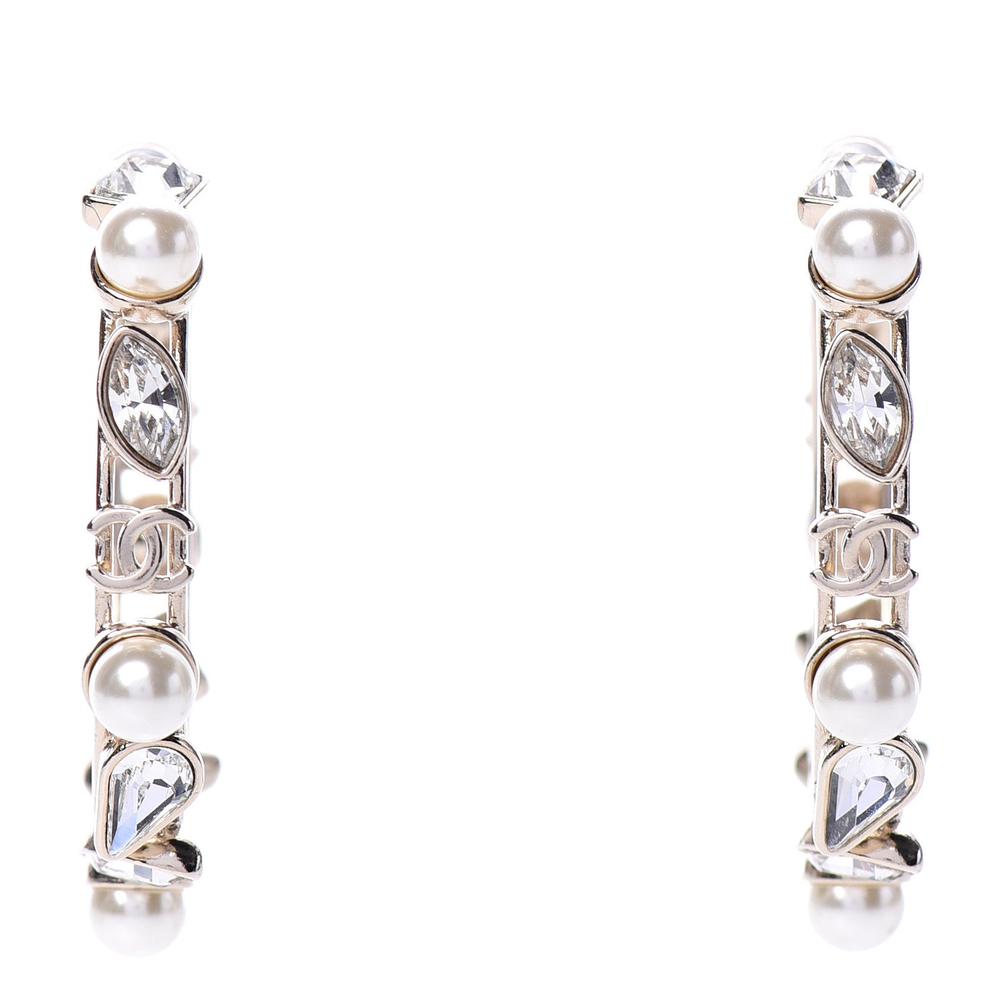 Glass Pearl Strass Snowfall Hoop Earrings Gold