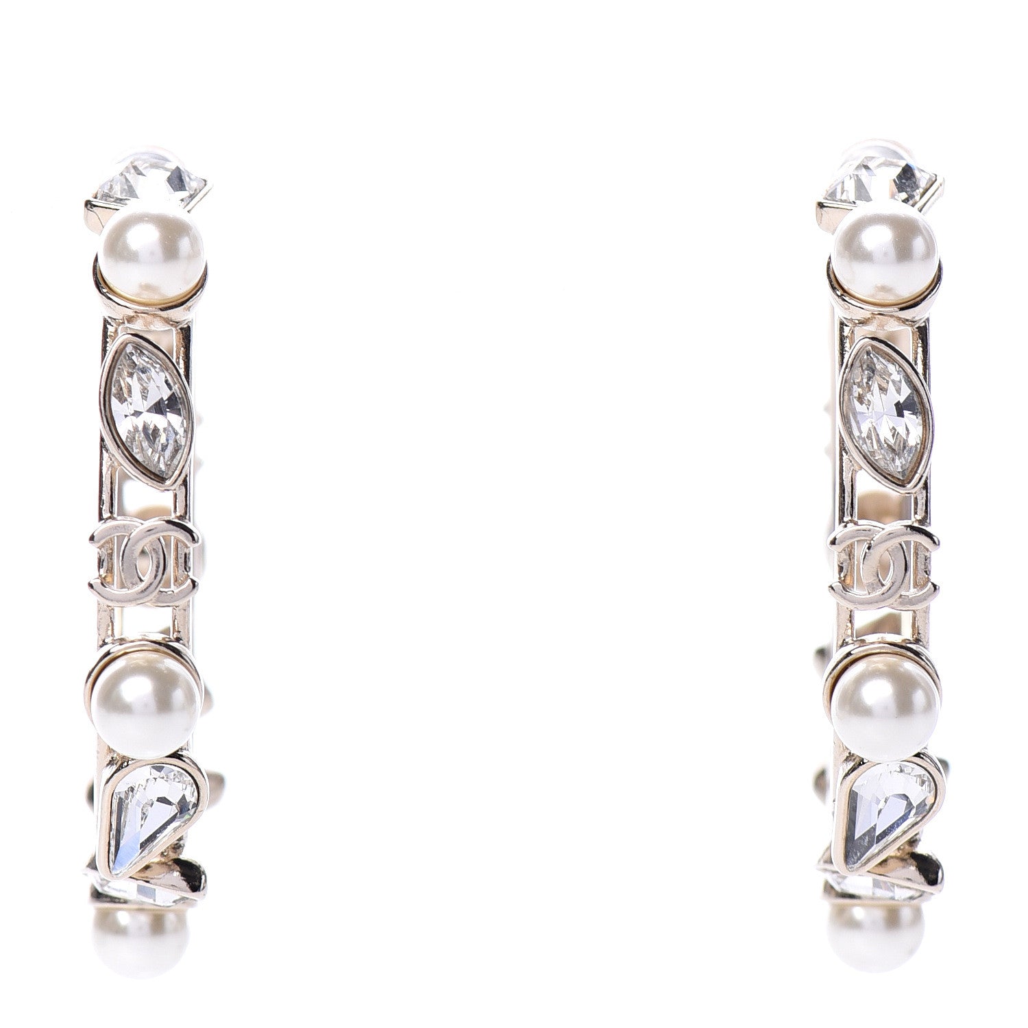 Chanel Glass Pearl Strass Snowfall Hoop Earrings Gold 1 of 5
