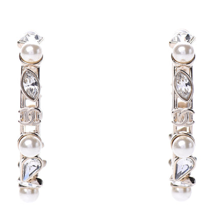 Chanel Glass Pearl Strass Snowfall Hoop Earrings Gold 1 of 5