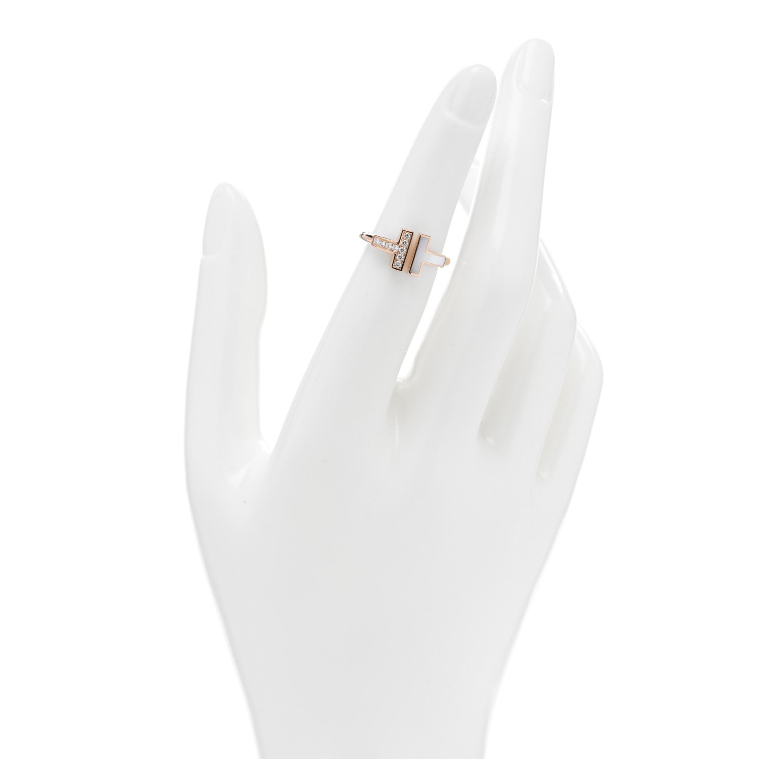 Tiffany 18K Rose Gold Diamond Mother of Pearl T Wire Ring 49 5 2 of 5