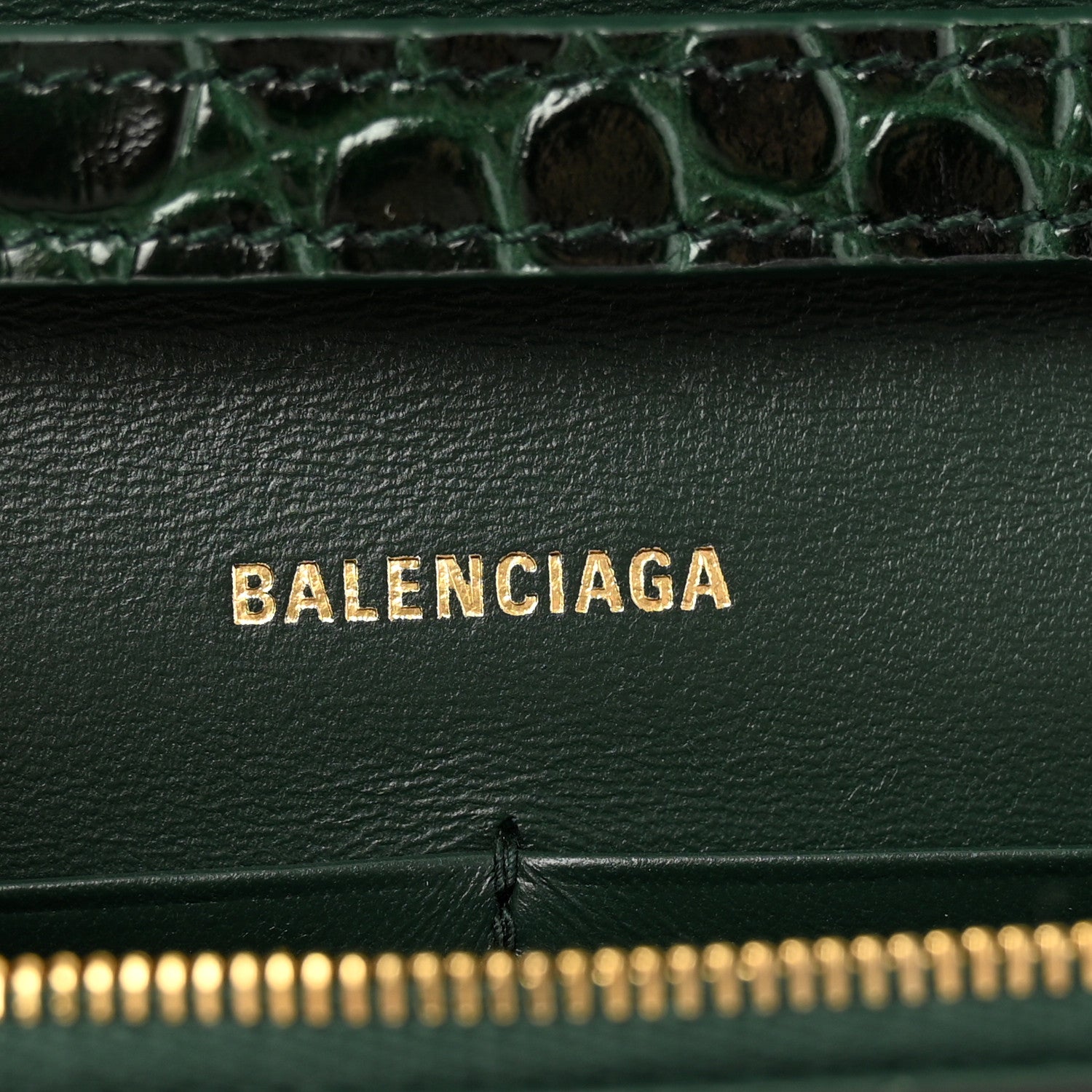 Balenciaga Shiny Calfskin Crocodile Embossed Hourglass Chain Bag Forest Green 6 of 10