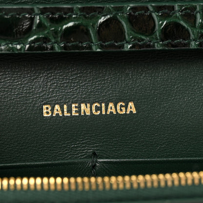 Balenciaga Shiny Calfskin Crocodile Embossed Hourglass Chain Bag Forest Green 6 of 10