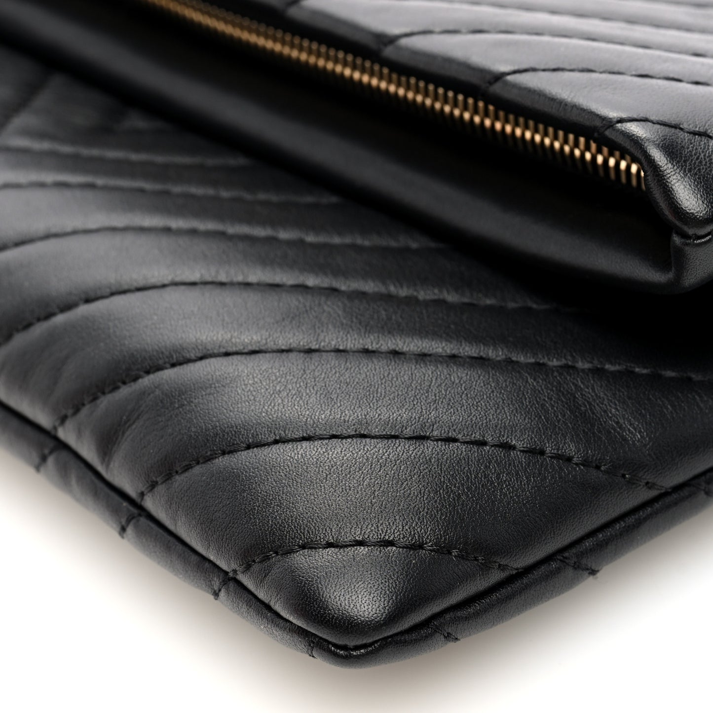 Lambskin Chevron Quilted Fold Over Clutch Black
