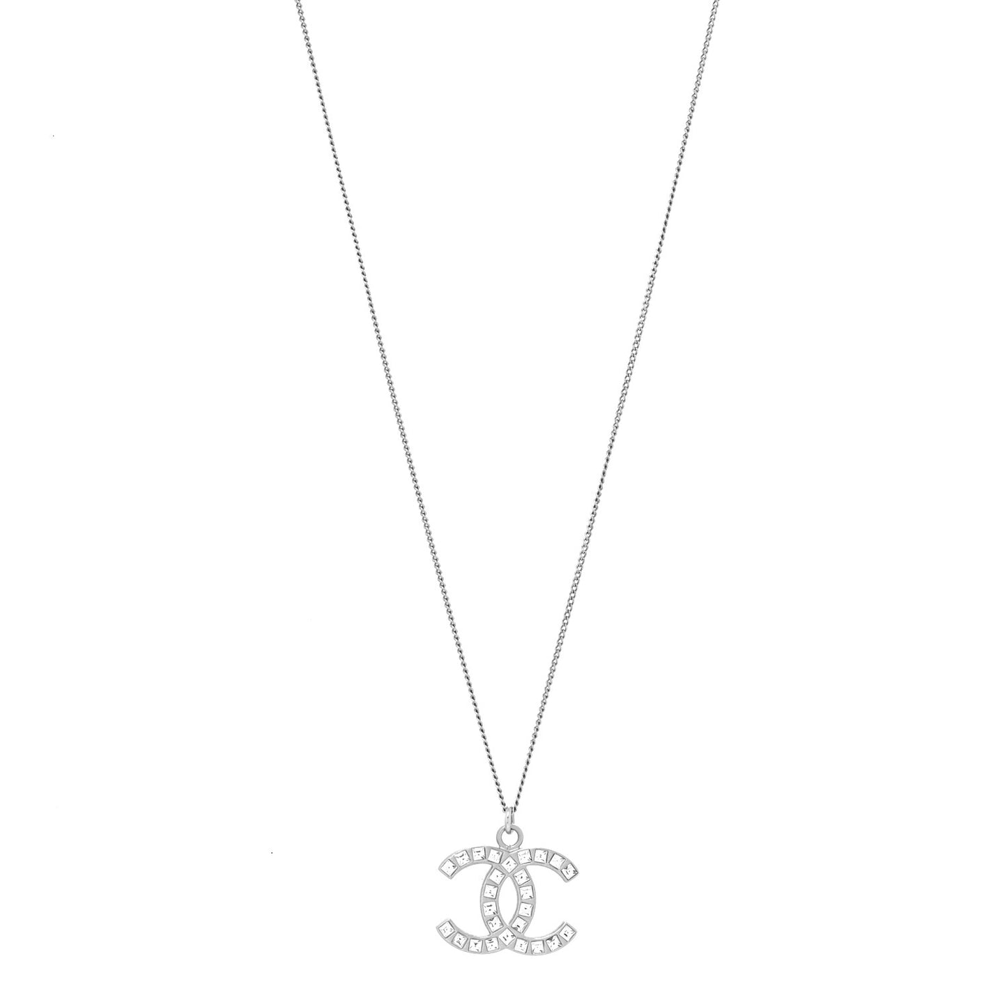 Baguette Crystal CC Necklace Silver