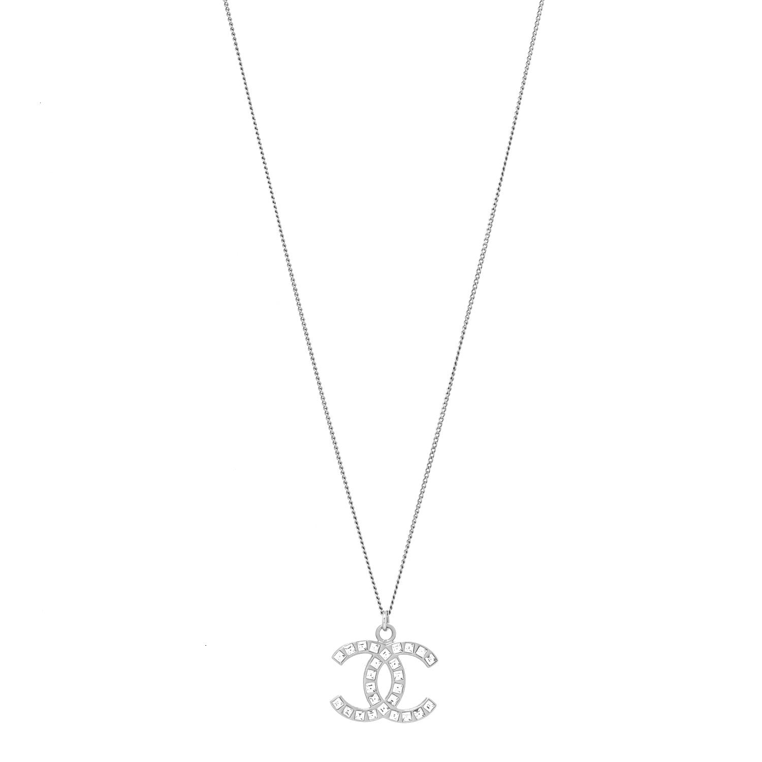 Chanel Baguette Crystal CC Necklace Silver 1 of 5