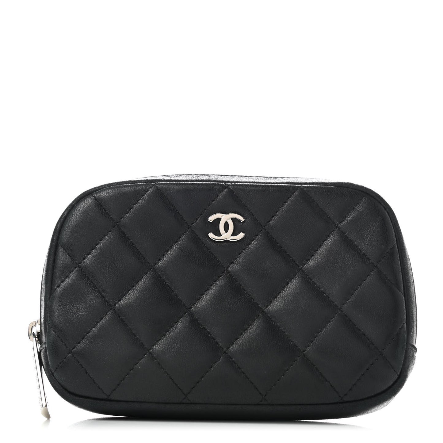 Lambskin Quilted Small Curvy Pouch Cosmetic Case Black