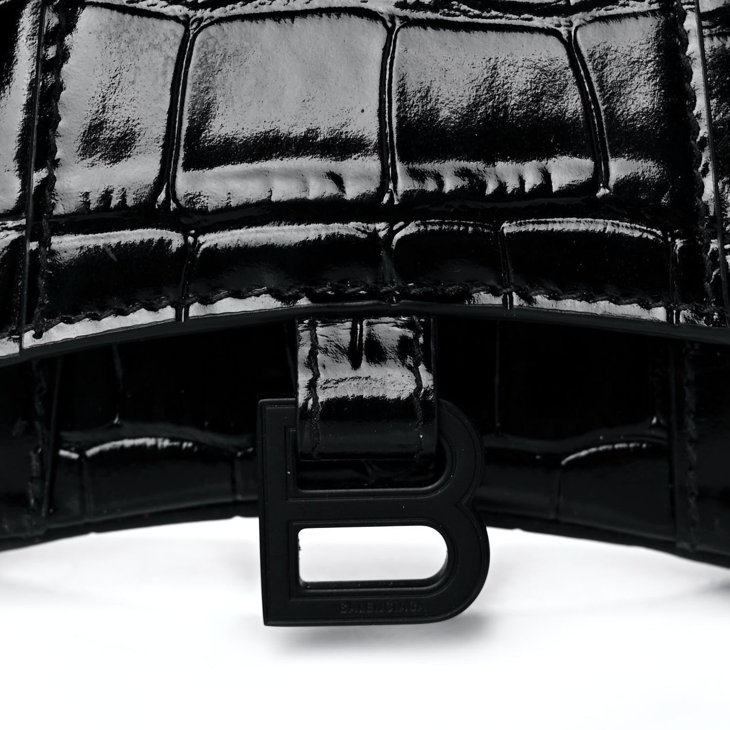 Shiny Calfskin Monochrome Crocodile Embossed Hourglass Top Handle Bag Mini Black