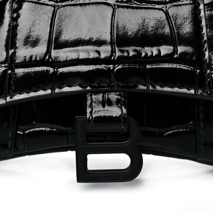 Balenciaga Shiny Calfskin Monochrome Crocodile Embossed Hourglass Top Handle Bag Mini Black 7 of 9
