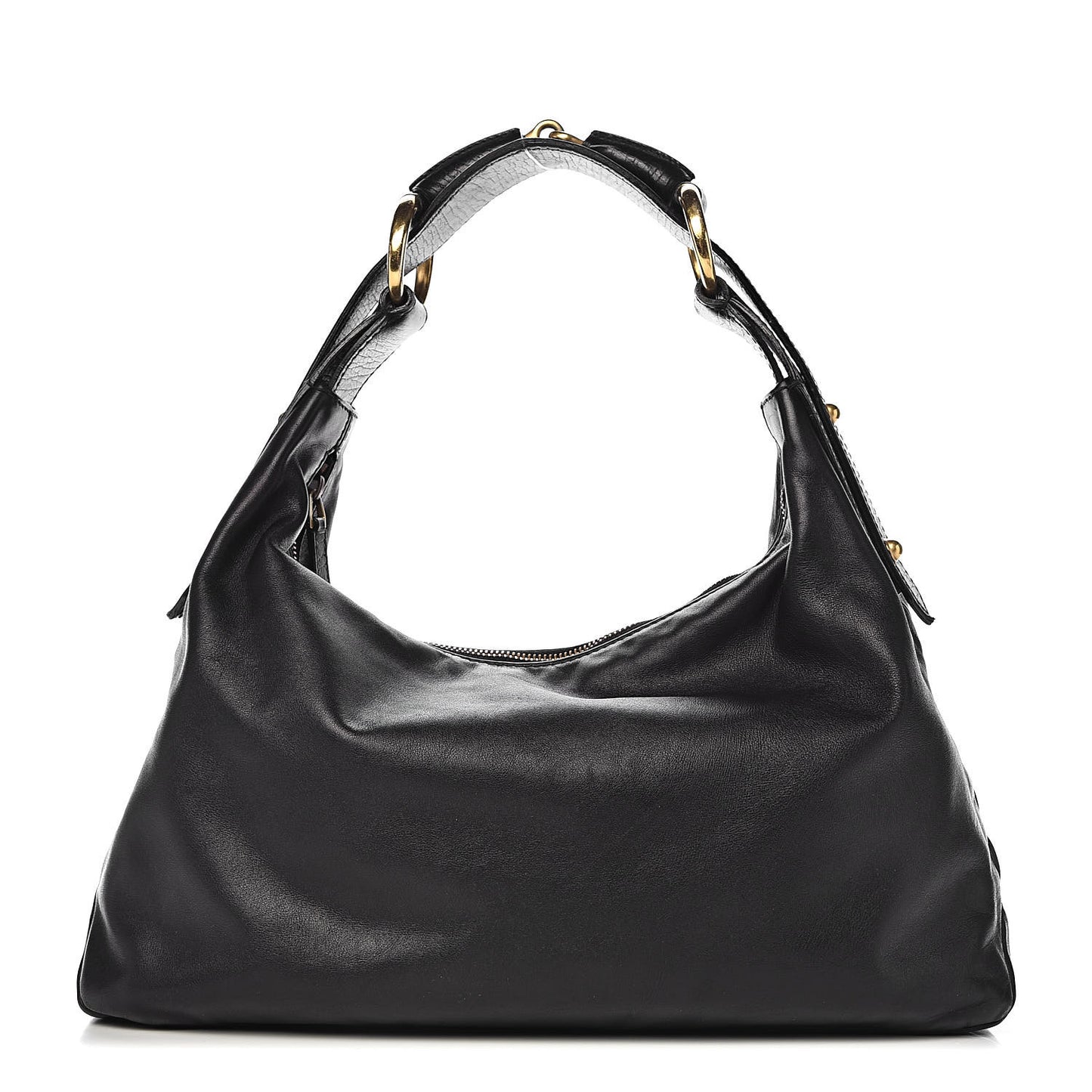 Calfskin Medium Horsebit Chain Hobo Black