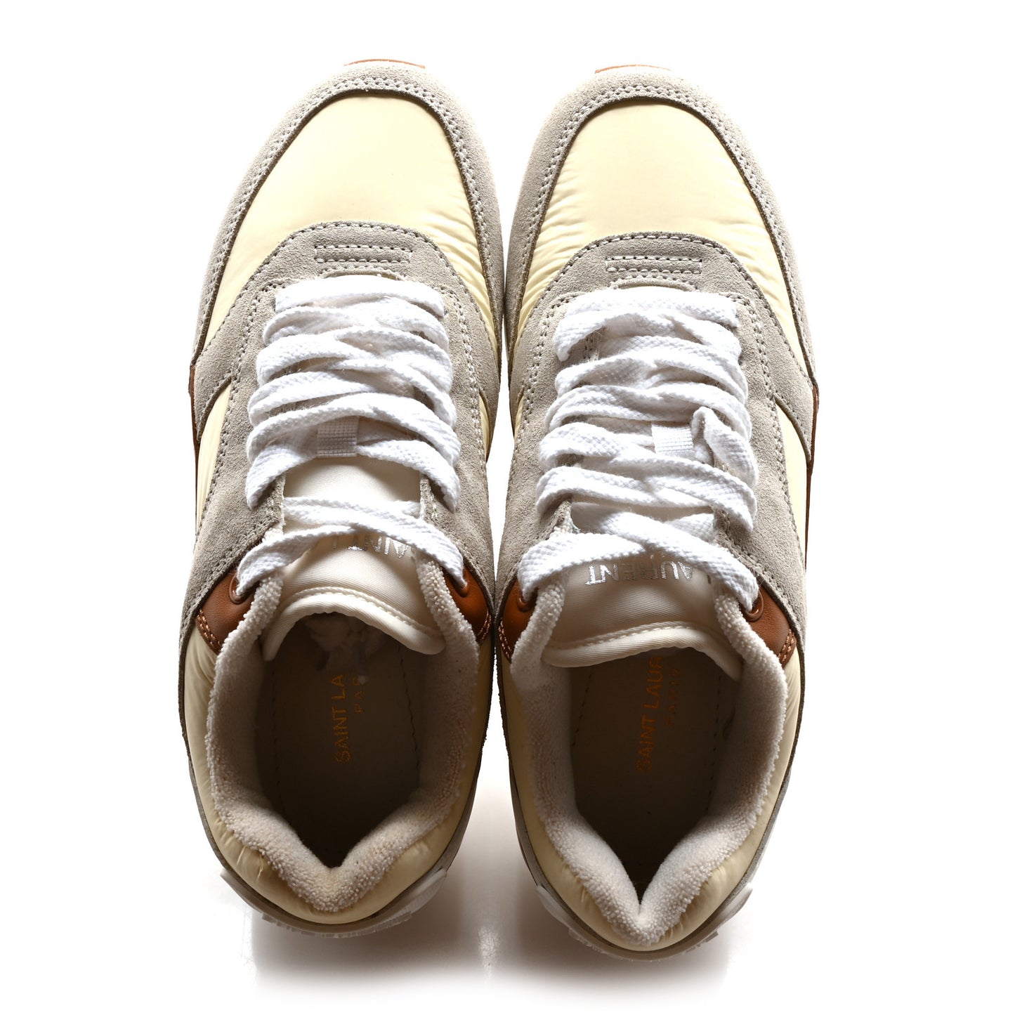 Nylon Calfskin Suede Bump Low Top Sneakers 37.5 White Grey Cuoio