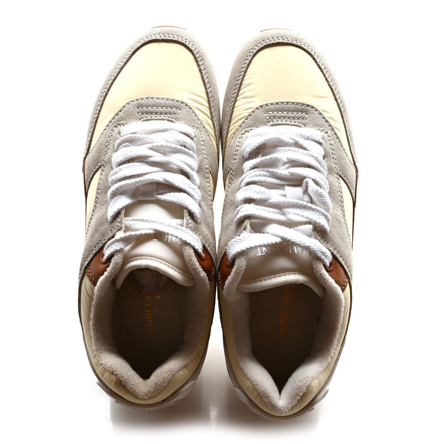 Saint Laurent Nylon Calfskin Suede Bump Low Top Sneakers 37.5 White Grey Cuoio 2 of 9