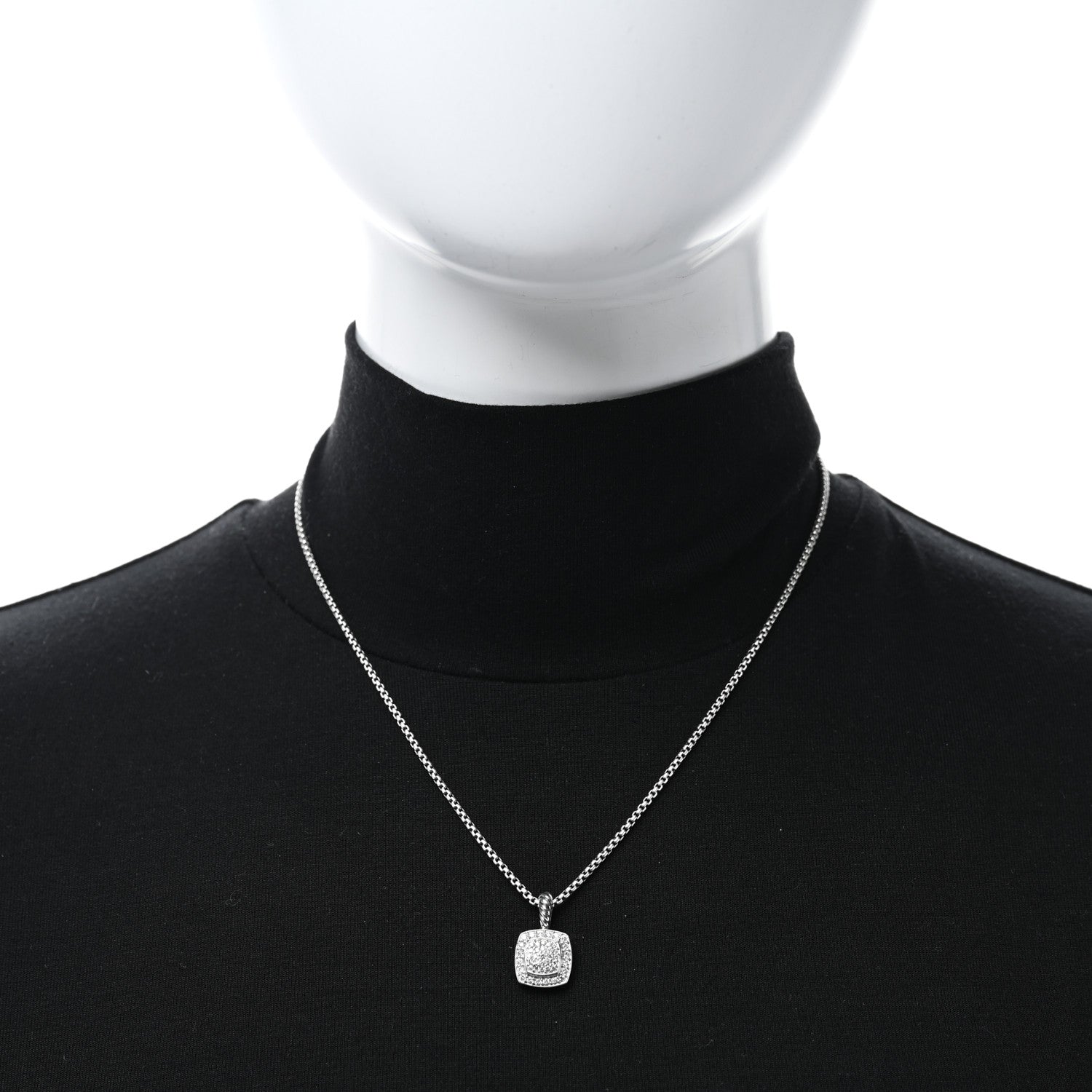 David Yurman Sterling Silver Diamond Pave 7mm Petite Albion Pendant Necklace 2 of 4