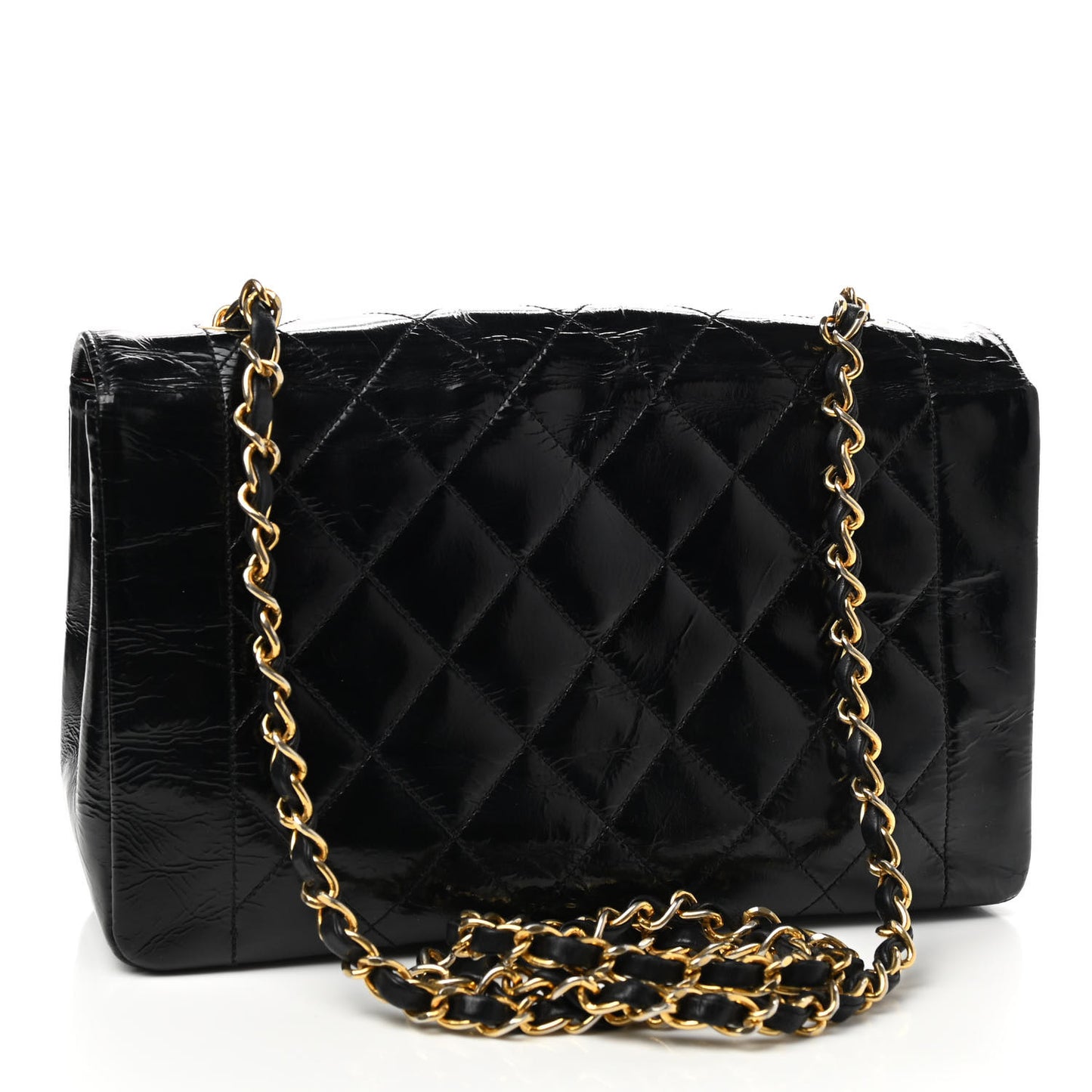 Patent Quilted Medium Single Flap Bag Black