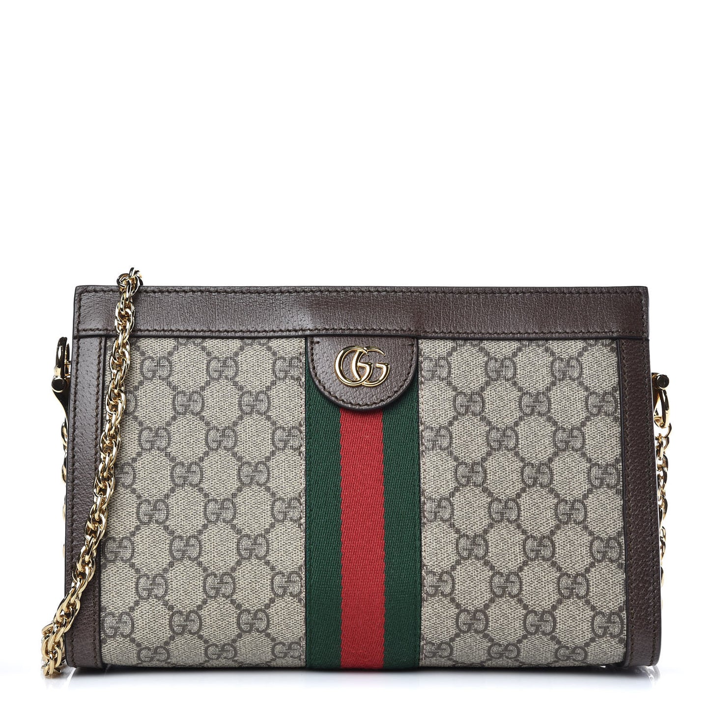 GG Supreme Monogram Web Small Ophidia Chain Shoulder Bag Brown