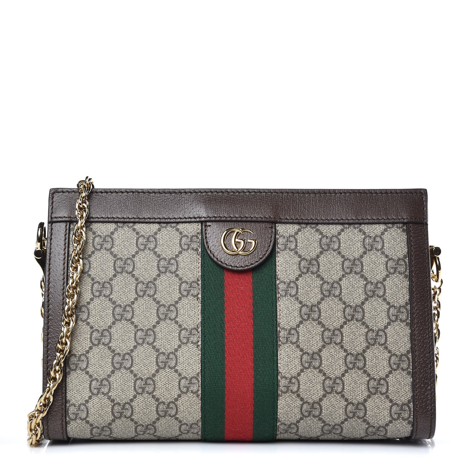 Gucci GG Supreme Monogram Web Small Ophidia Chain Shoulder Bag Brown 1 of 9