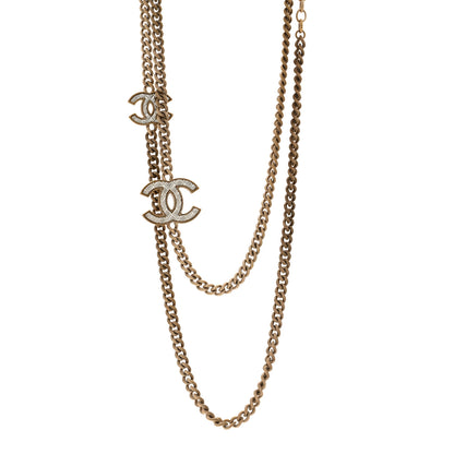 Chanel Metal Quilted CC Long Chain Necklace Gold Pearly White 1 of 5