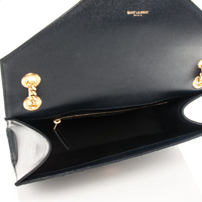Saint Laurent Grain De Poudre Matelasse Chevron Large Monogram Satchel Navy Blue 5 of 8