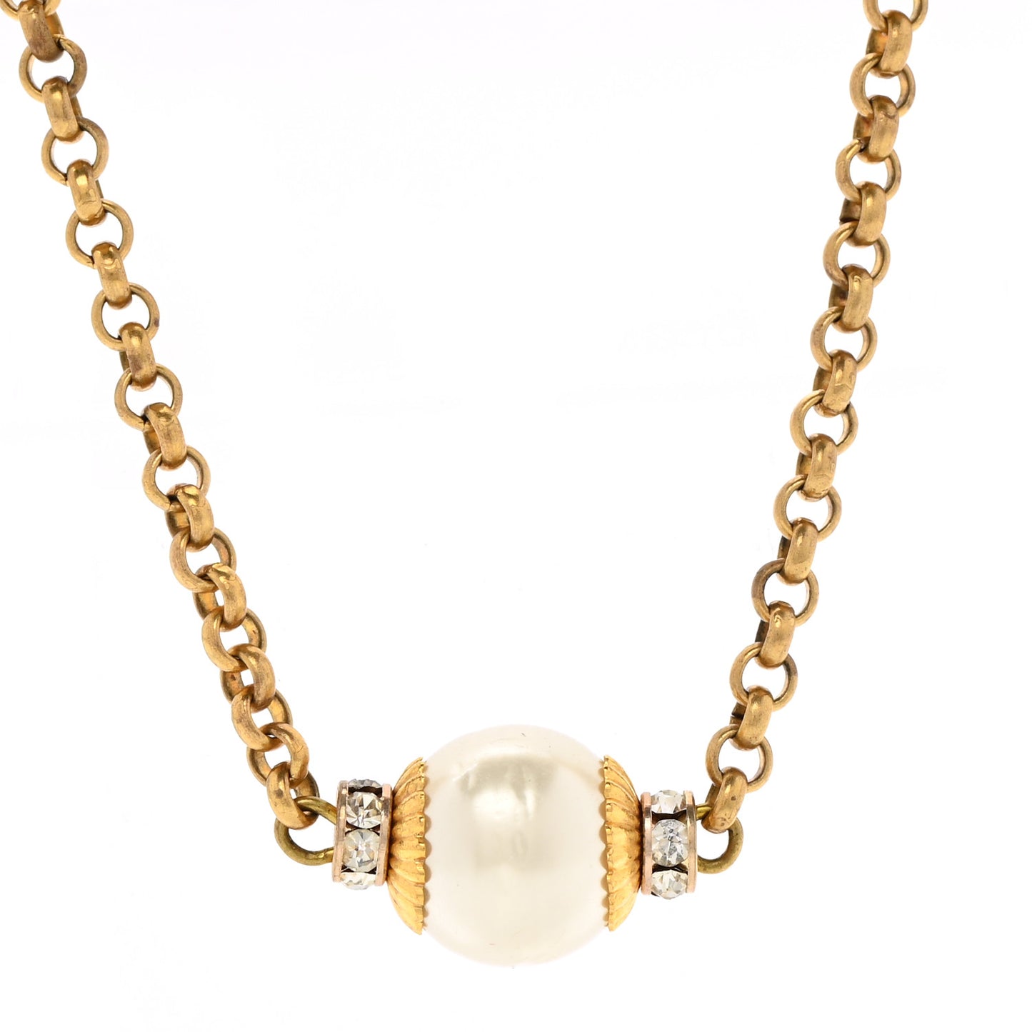 Crystal Pearl Long Necklace Gold