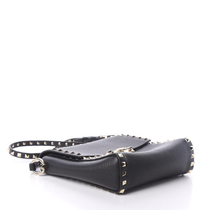 Valentino Garavani Pebbled Calfskin Rockstud Flip Lock Flap Messenger Black 4 of 8