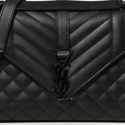 Saint Laurent Grain De Poudre Textured Mixed Matelasse Triquilt Medium Monogram Satchel Black 8 of 13