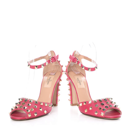 Valentino Garavani Nappa Rockstud All Over Peep Toe Ankle Strap Sandals 37 Fuchsia 6 of 11