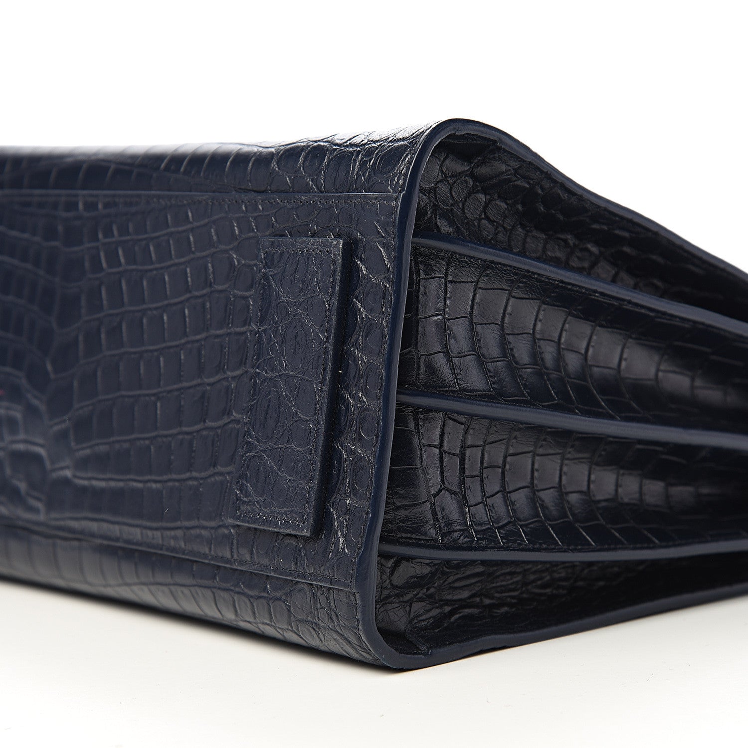 Saint Laurent Calfskin Crocodile Embossed Small Supple Sac de Jour Navy 7 of 8