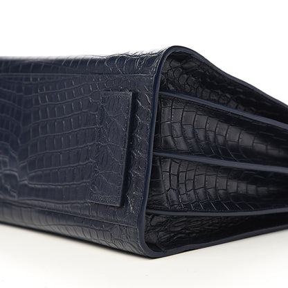 Saint Laurent Calfskin Crocodile Embossed Small Supple Sac de Jour Navy 7 of 8