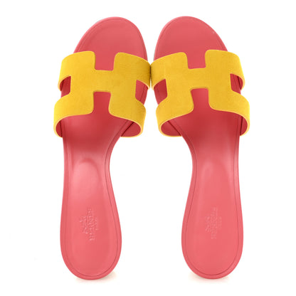 Hermes Suede Goatskin Oasis Sandals 40 Jaune Sable 2 of 9