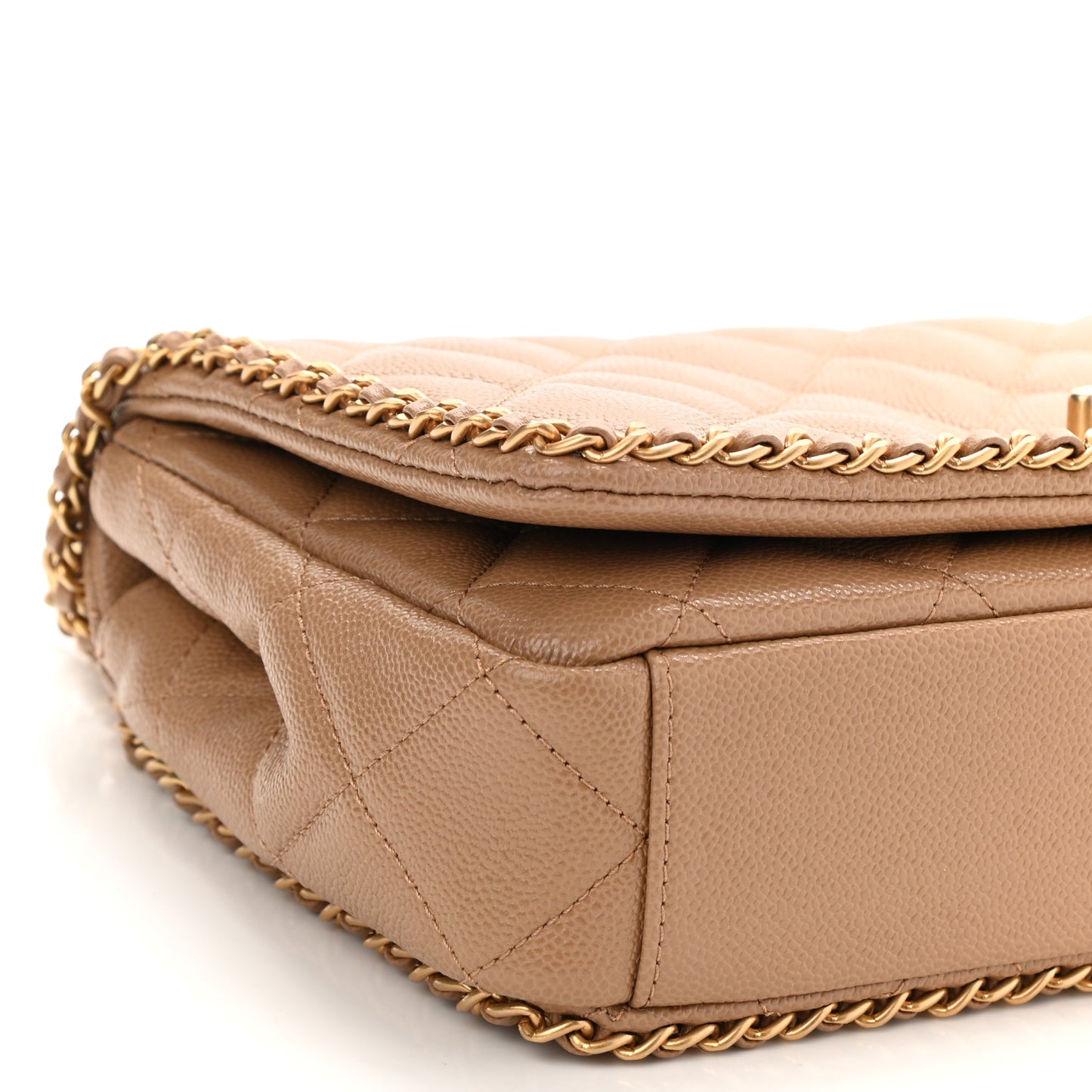 Caviar Quilted Never Ending Chain Flap Beige
