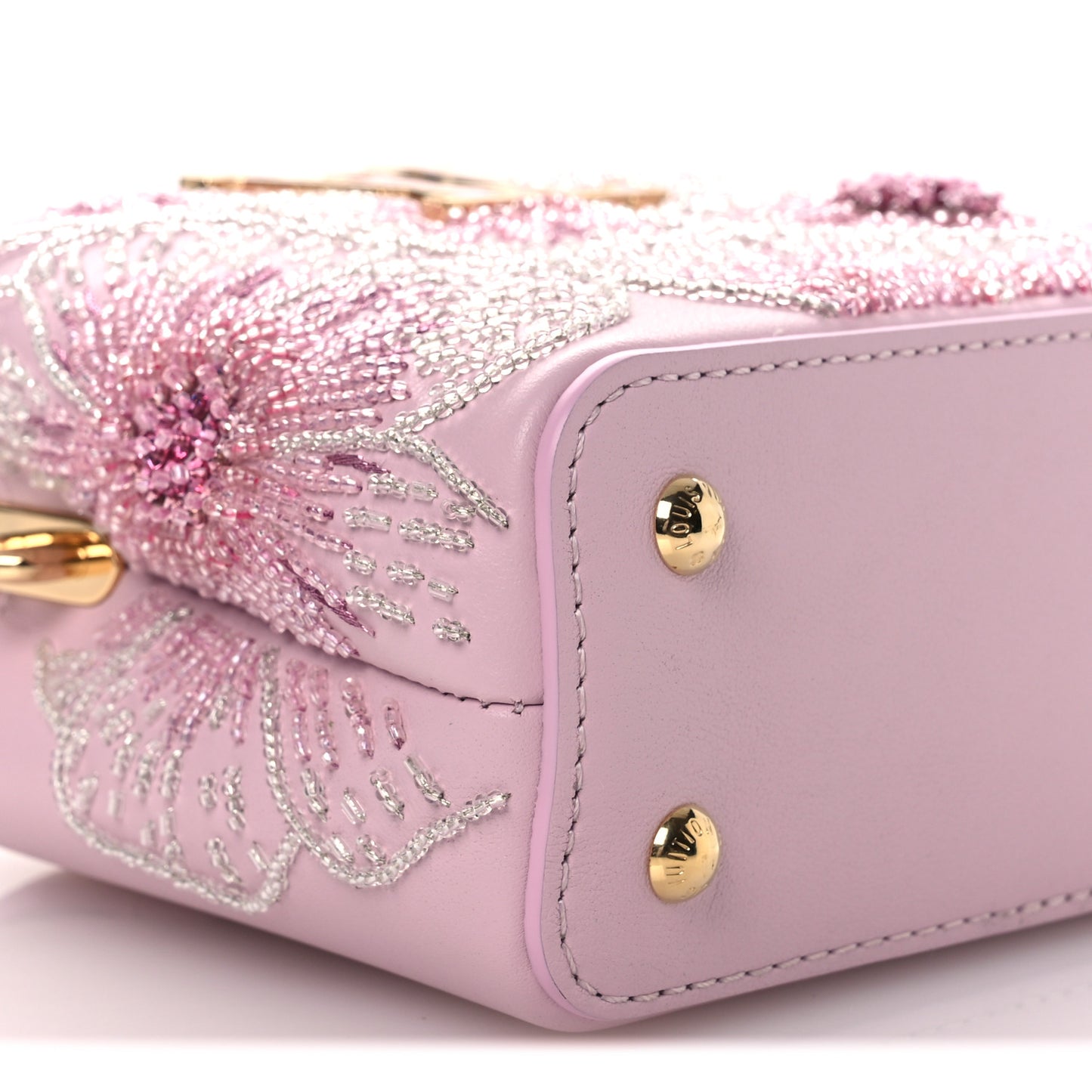 Calfskin Embroidered Nano Capucines Guimauvre Pink