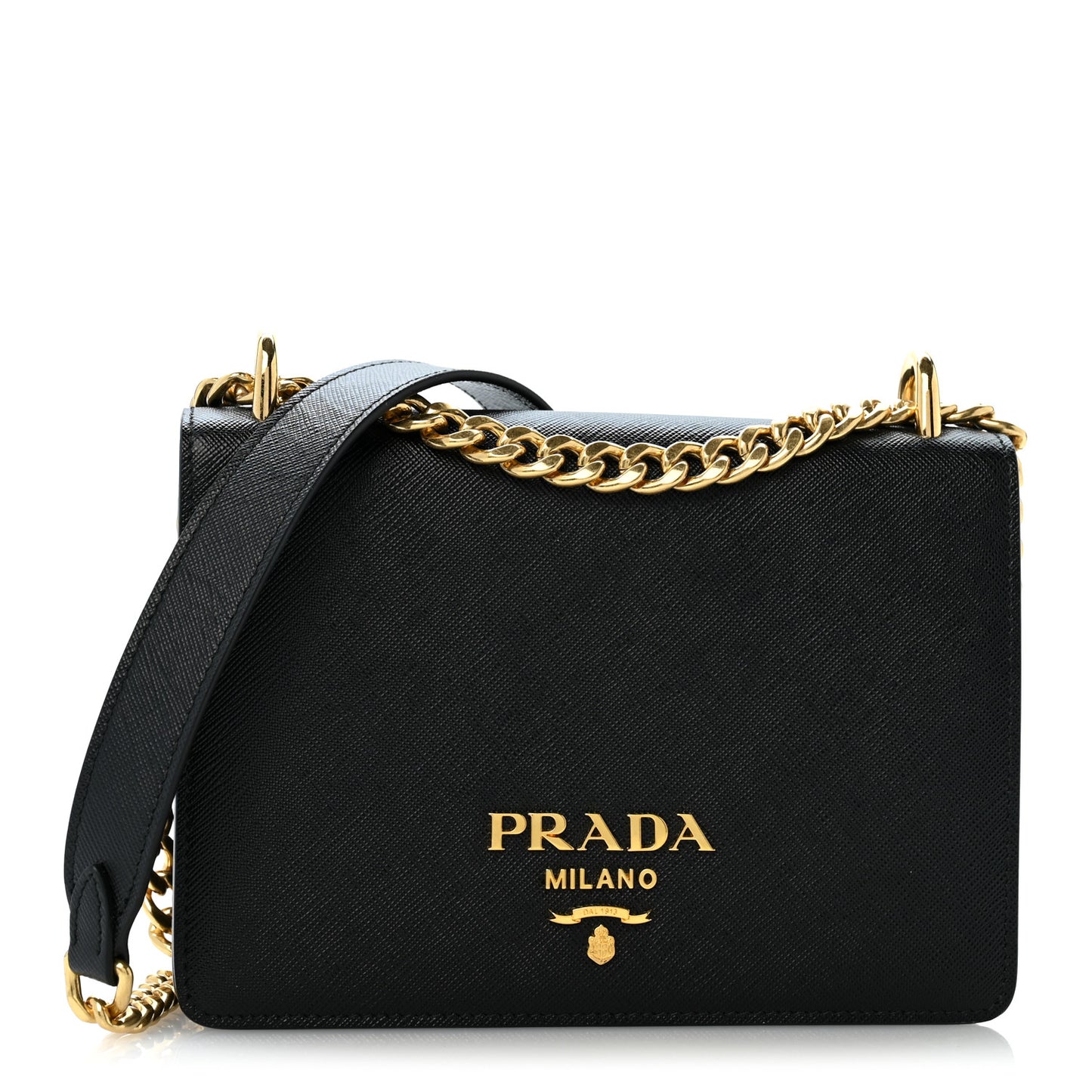 Saffiano Chain Shoulder Bag Black