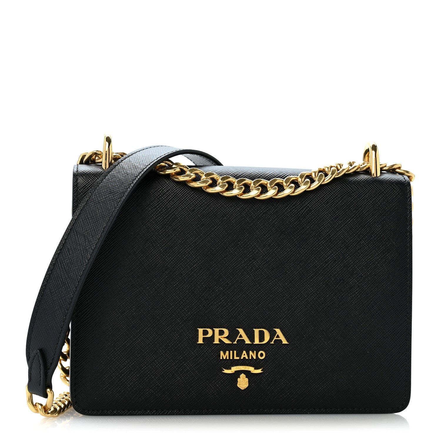 Prada Saffiano Chain Shoulder Bag Black 1 of 11