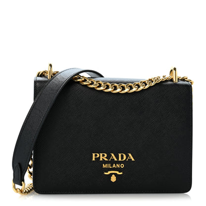 Prada Saffiano Chain Shoulder Bag Black 1 of 11
