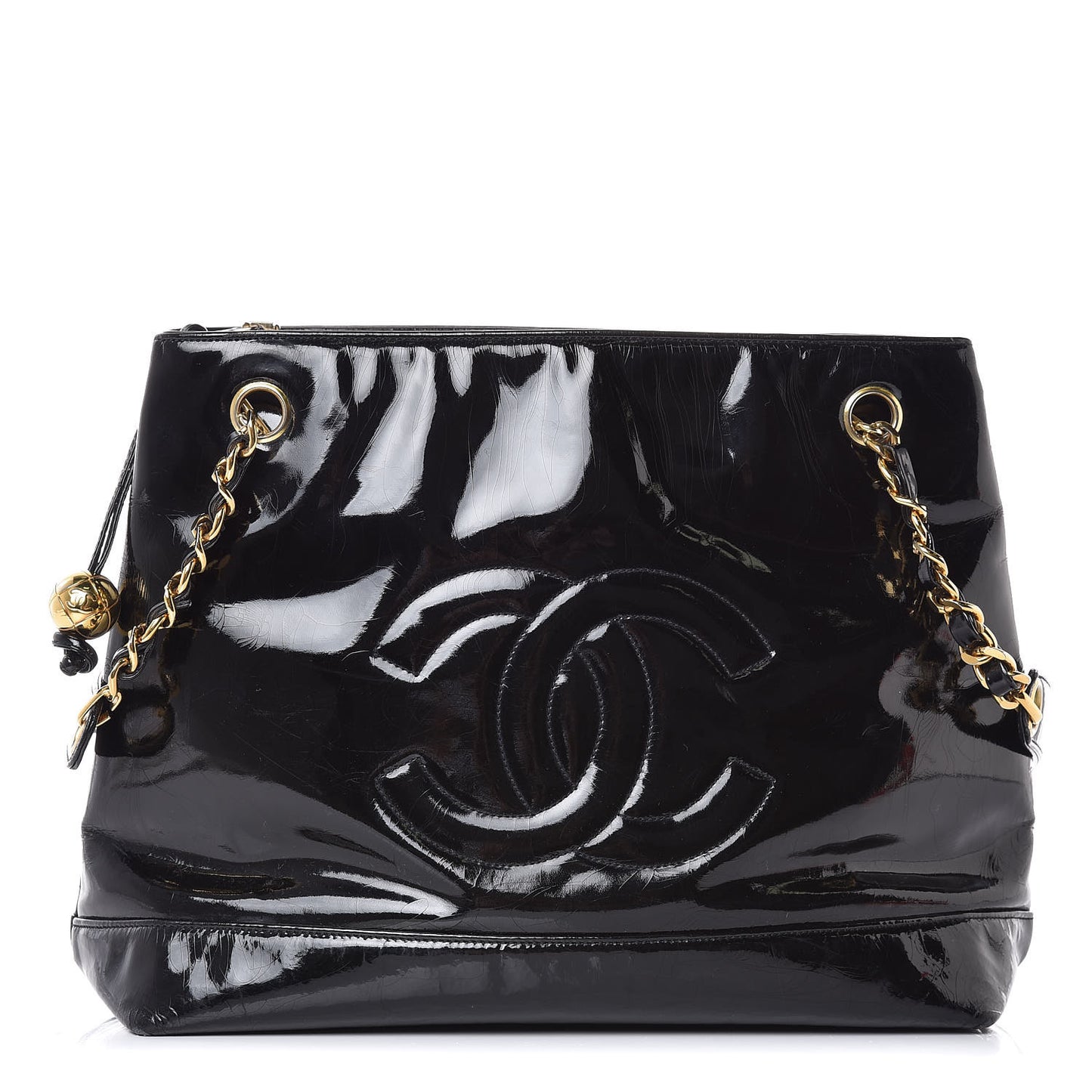 Patent CC Shoulder Bag Black