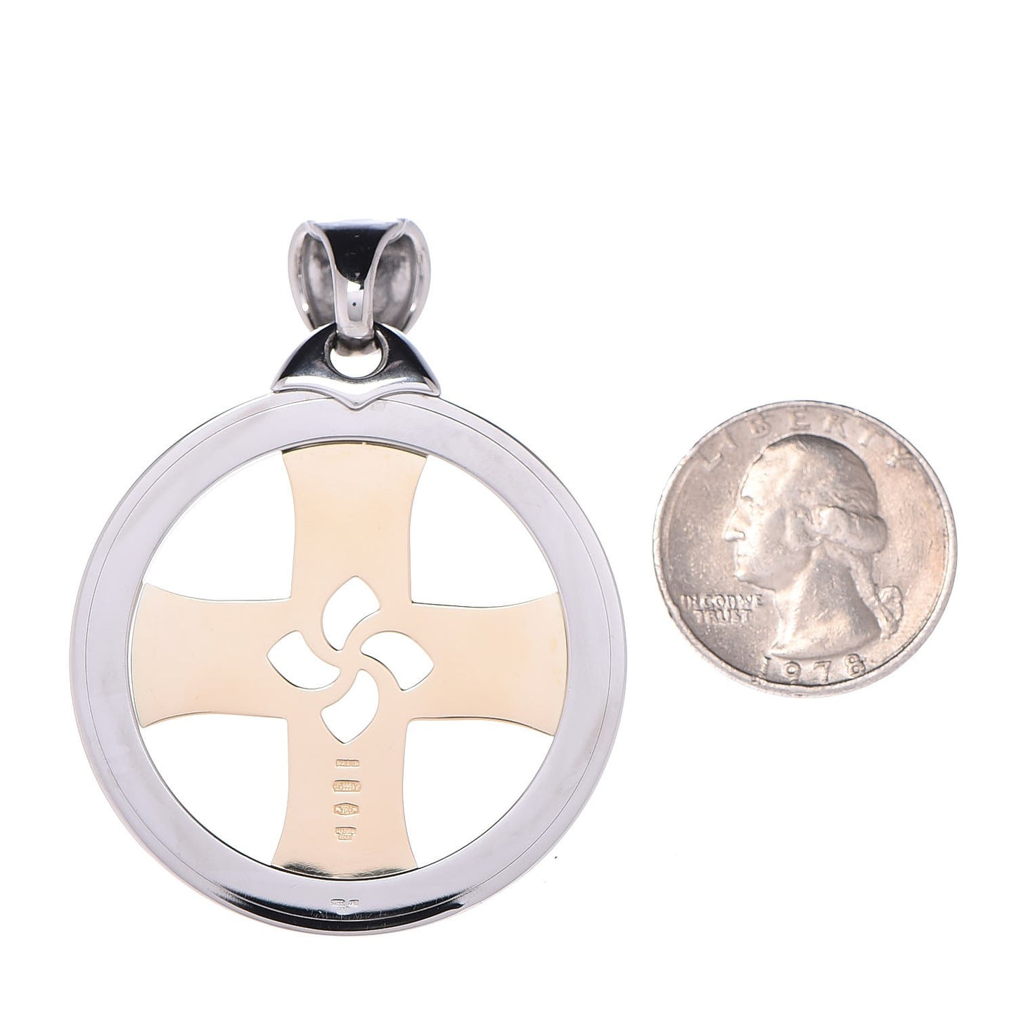 Stainless Steel 18K Yellow Gold Tondo Cross Pendant